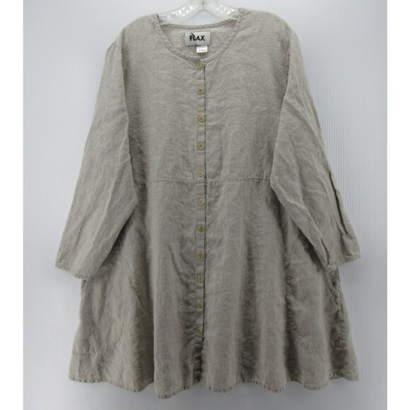 Flax Dress XL Linen Tunic Shirt Button Up Lagenlook Cottagecore * - Picture 1 of 14
